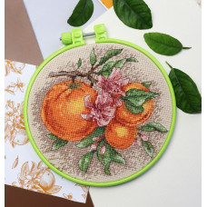 Citrus notes 17x17 cm, with hoops. Kit for cross stitch embroidery on Aida 14 (ANM-076)