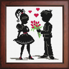Boy and girl silhouetted. 20x20 cm