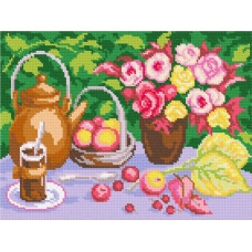 Still life of tea in the garden, 20x26 cm