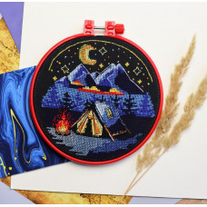 Bilya vatri, 17x17 cm, with hoops. Kit for cross stitch embroidery on Aida 14 (ANM-074)