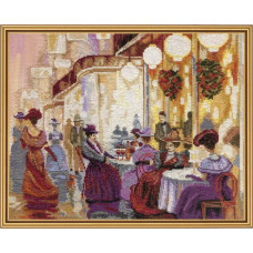Evening on the Avenue. Kit for embroidery with threads on canvas with applied background paint